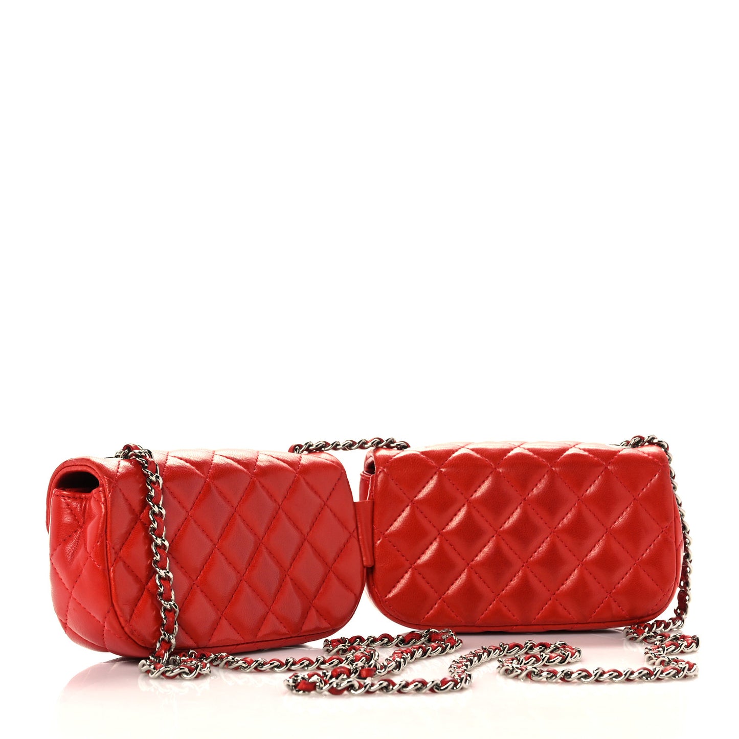 Lambskin Quilted Double Mini Flap Crossbody Red