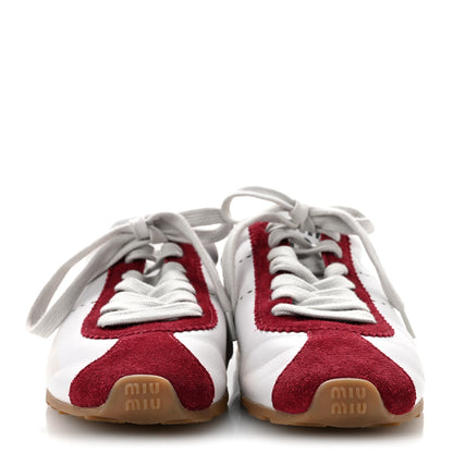 Miu Miu Scamosciato Womens Plume Sneakers 37.5 White Cerise 3 of 10