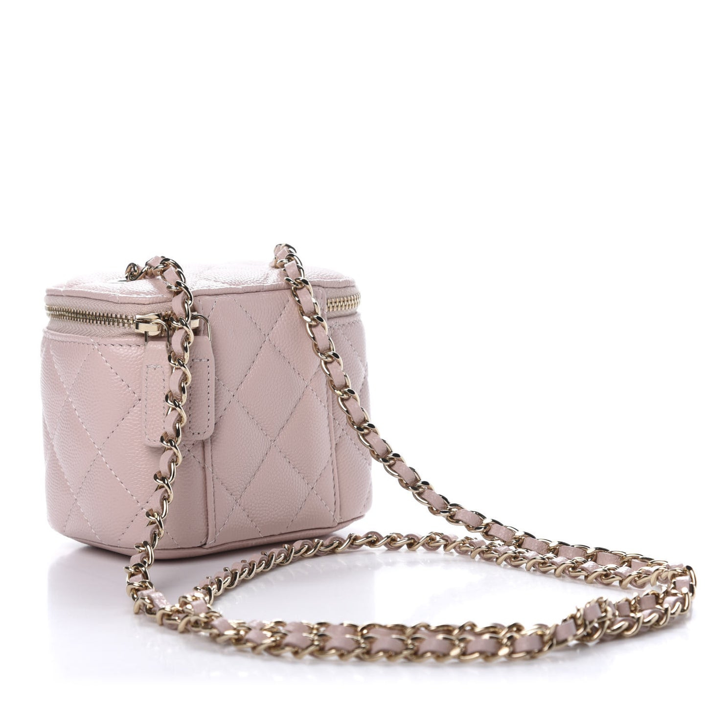 Caviar Quilted Mini Vanity Case With Chain Light Pink