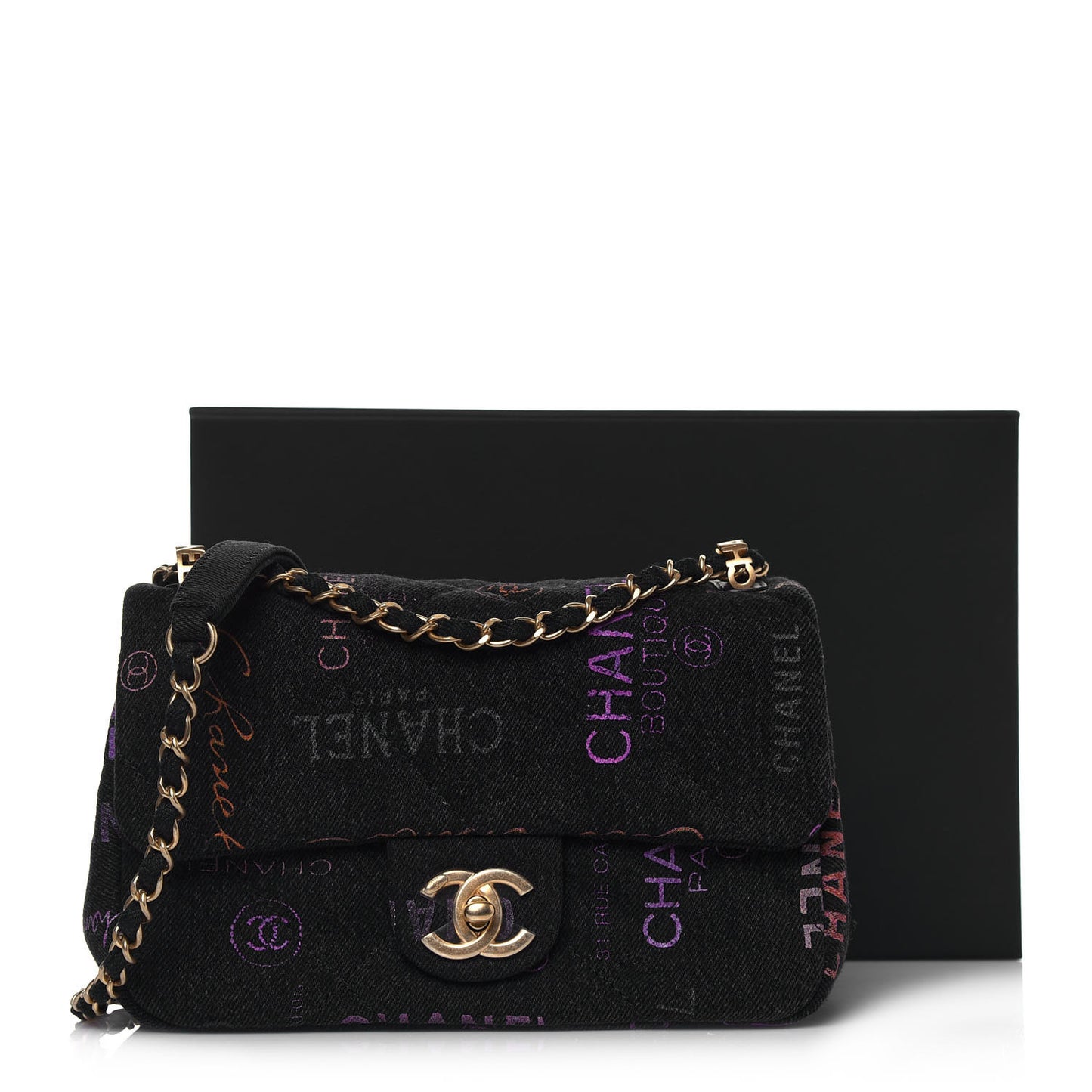 Denim Quilted Denim Mood Mini Rectangular Flap Black Multicolor