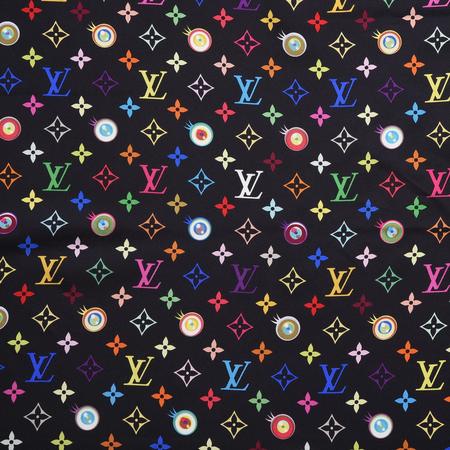 Silk Multicolor Eye Love Scarf Black