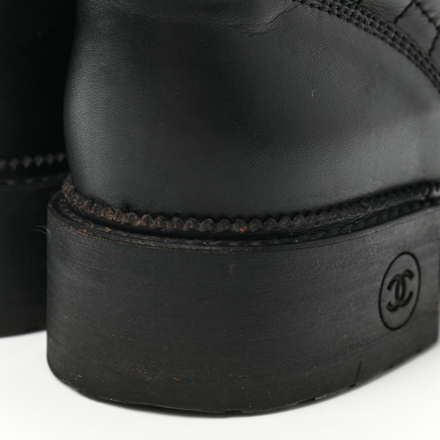 Chanel Calfskin Quilted Lace Up Combat Boots 39 Black 9 of 9