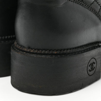 Chanel Calfskin Quilted Lace Up Combat Boots 39 Black 9 of 9