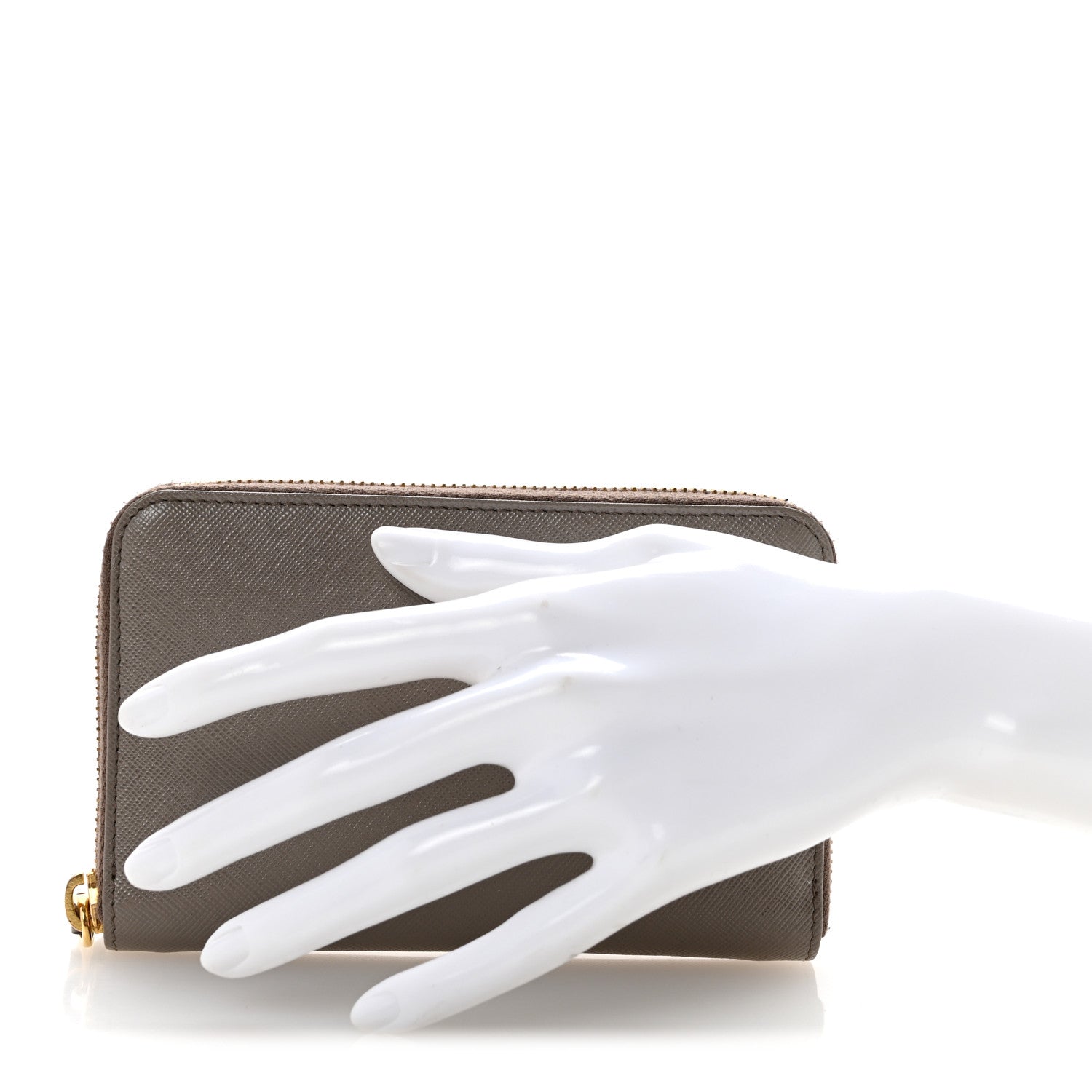 Prada Saffiano Metal Zip Around Wallet Argilla 2 of 10
