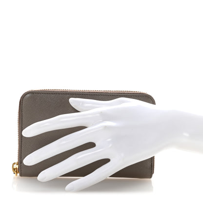Prada Saffiano Metal Zip Around Wallet Argilla 2 of 10
