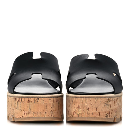 Hermes Calfskin Cork Eze 30 Sandals 39 Black 2 of 9