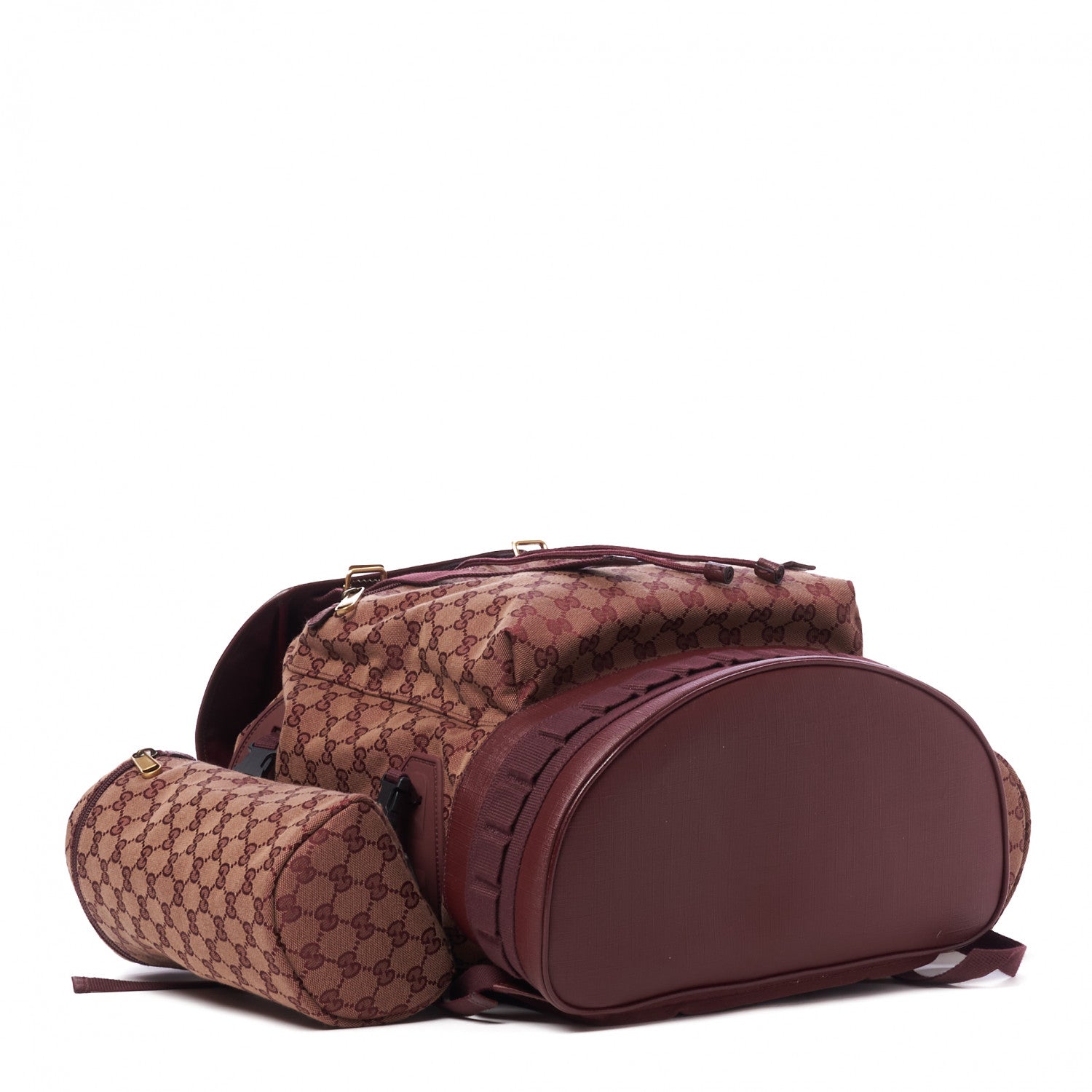 Gucci GG Monogram Script Logo Large Double Pocket Backpack Sahara Rubino Bordeaux 4 of 9
