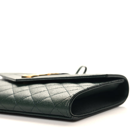 Saint Laurent Grain De Poudre Textured Mixed Matelasse Triquilt Monogram Clutch Vert Fonce 10 of 10