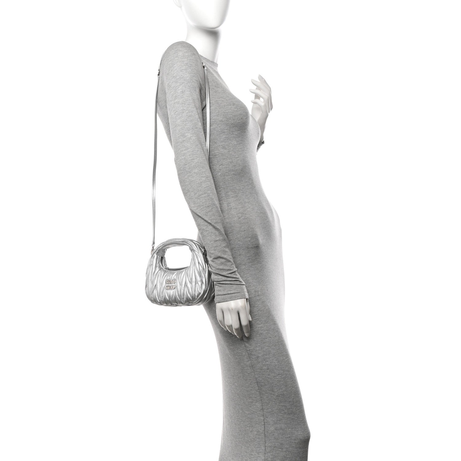 Miu Miu Metallic Nappa Matelasse Mini Wander Hobo Cromo 2 of 10