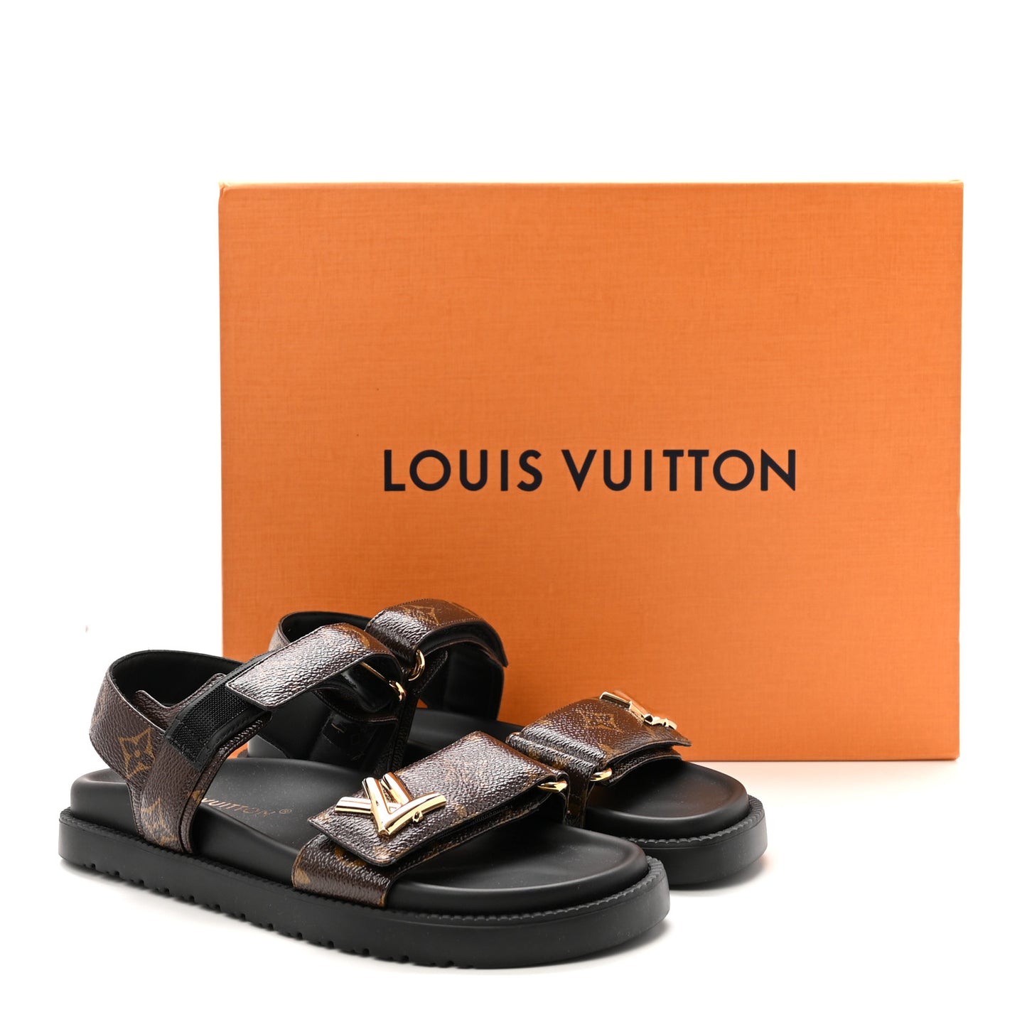 Monogram LV Sunset Comfort Flat Sandals 37 Cacao Brown