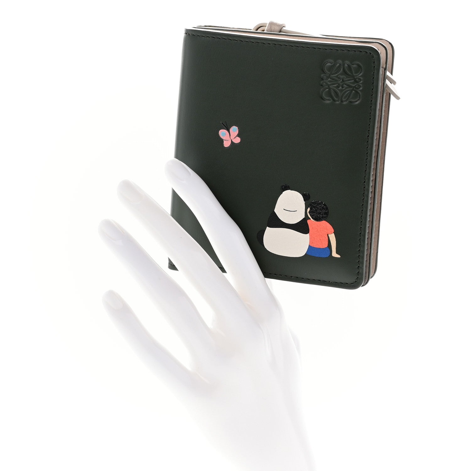 Loewe X SUNA FUJITA Satin Calfskin Panda Compact Zip Wallet Bottle Green 2 of 10