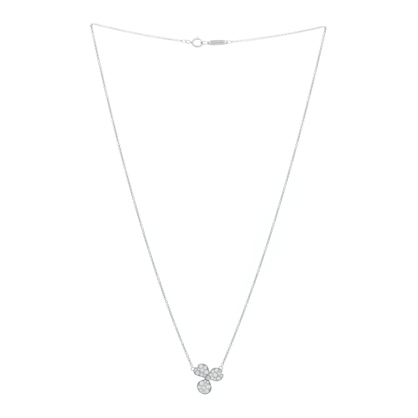 Platinum Diamond Paper Flowers Pave Pendant Necklace