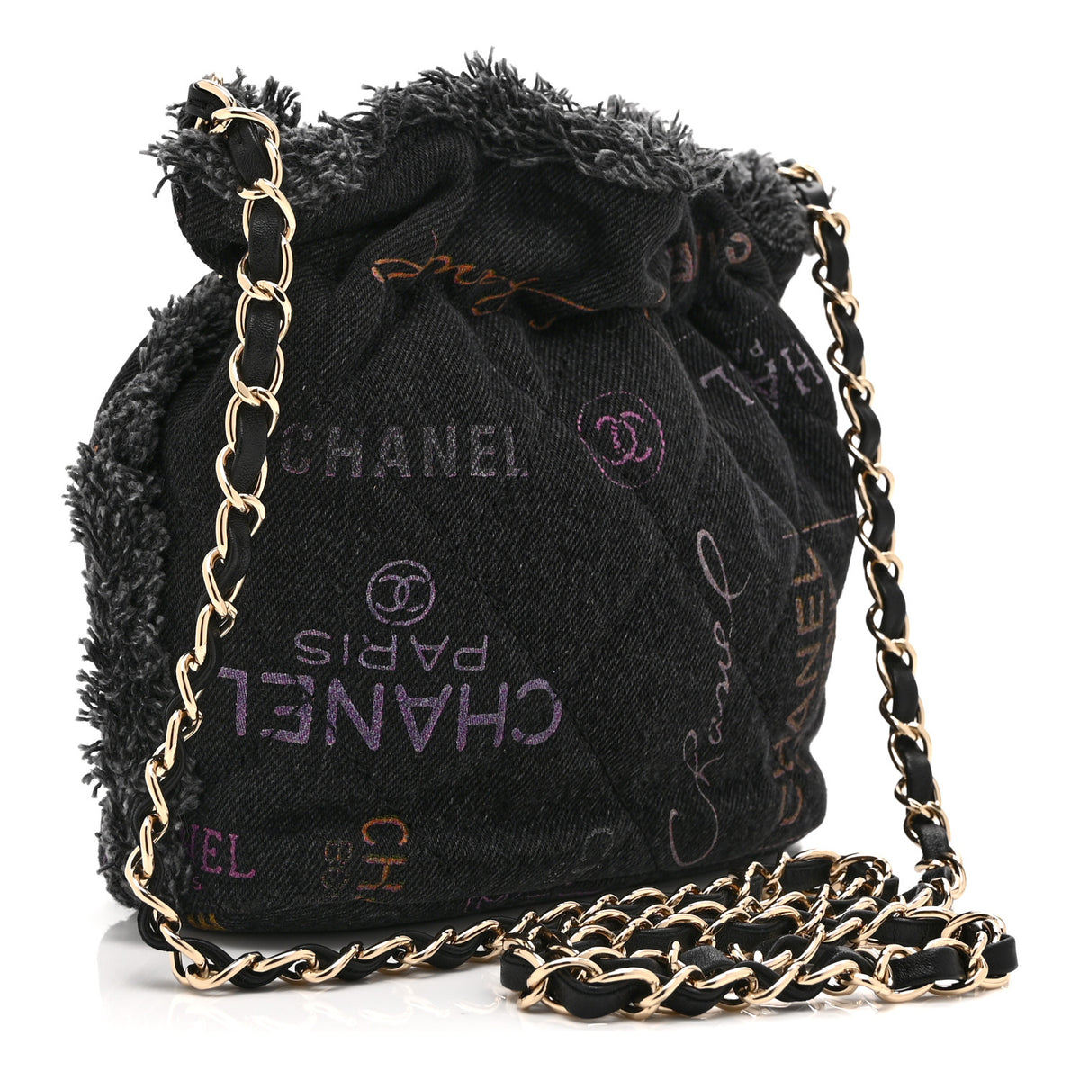 Chanel Denim Quilted Mood Small Bucket With Chain Black Multicolor 3 of 10