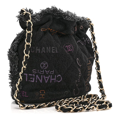 Chanel Denim Quilted Mood Small Bucket With Chain Black Multicolor 3 of 10