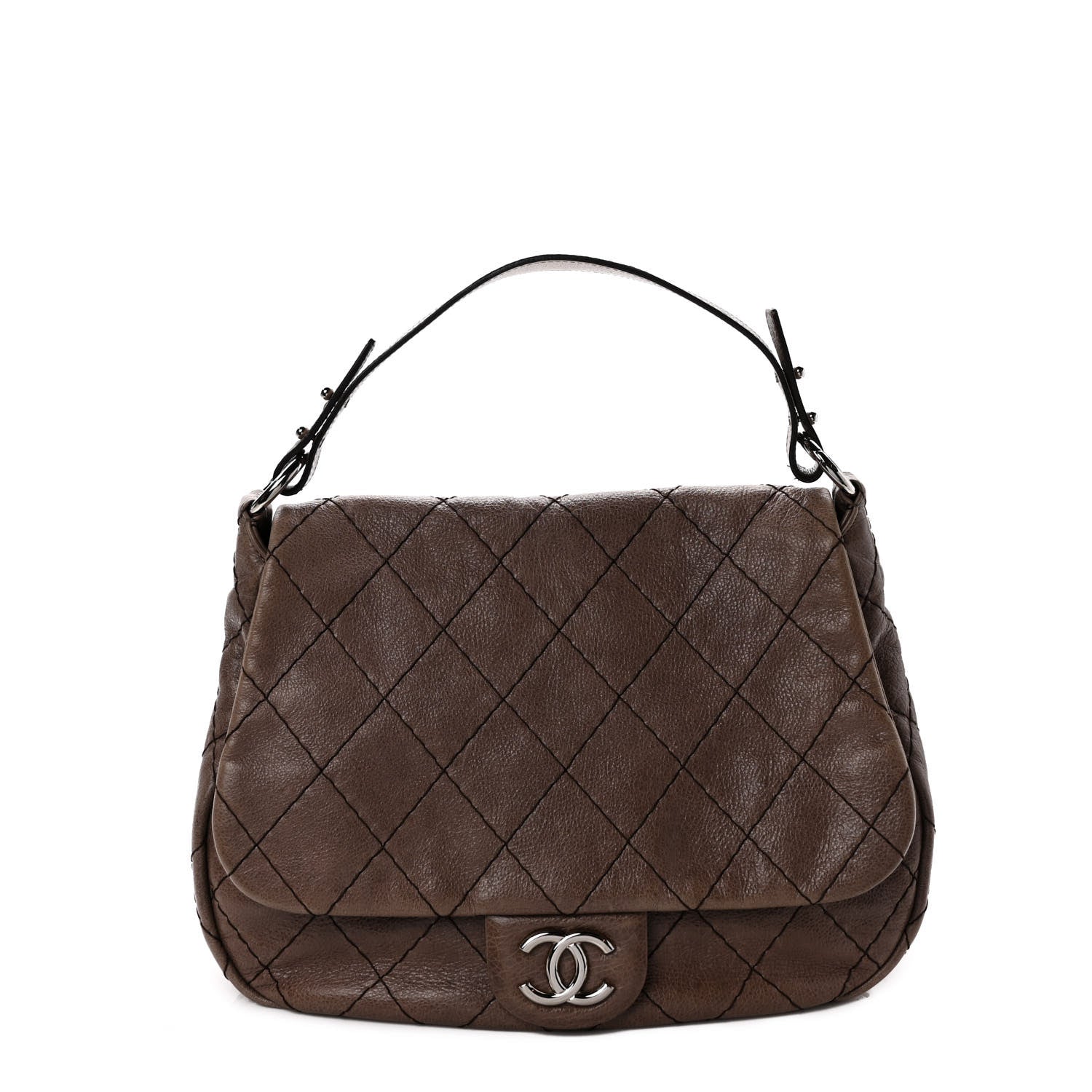 Chanel Glazed Calfskin Stitched XL On The Road Flap Brown 1 of 11