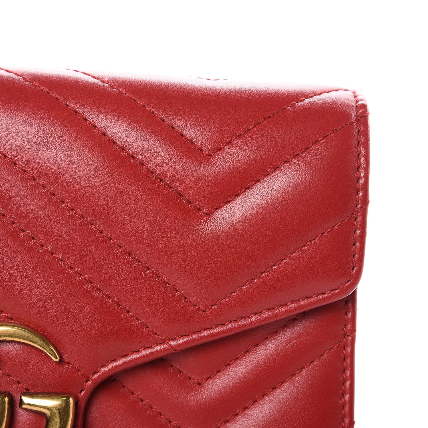 Gucci Calfskin Matelasse GG Marmont Chain Wallet Hibiscus Red 11 of 17