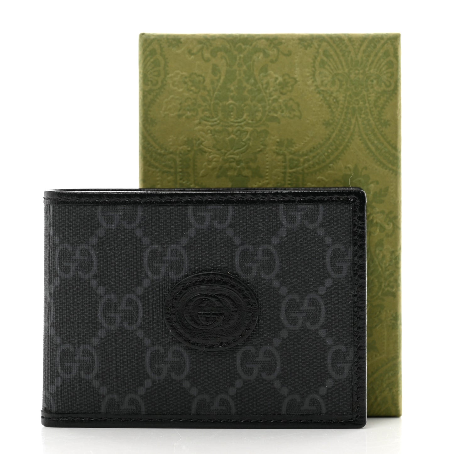 GG Supreme Monogram Azalea Calfskin Retro Interlocking G Bi-Fold Wallet Black