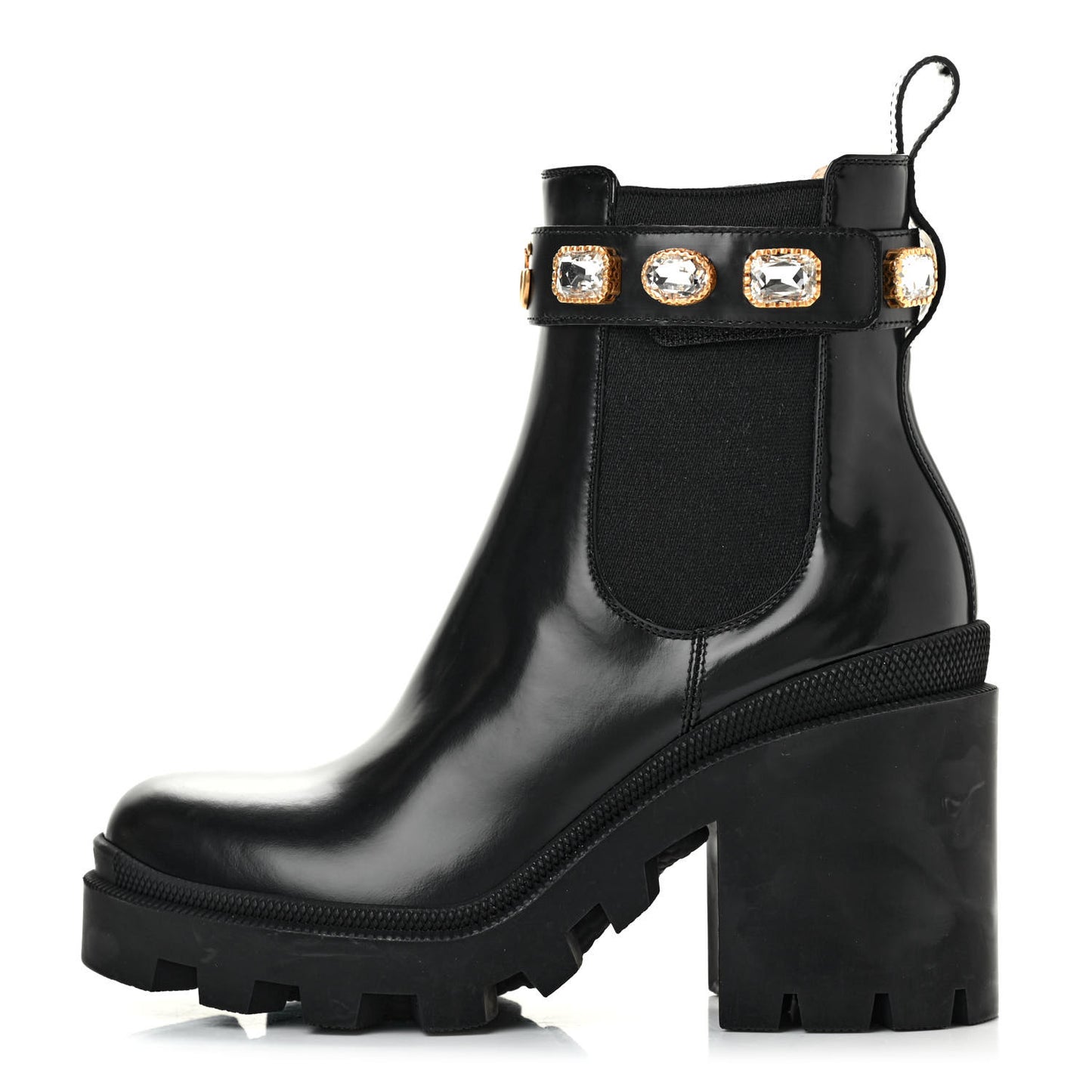 Calfskin Crystal GG Trip Chelsea Ankle Boots 38 Black