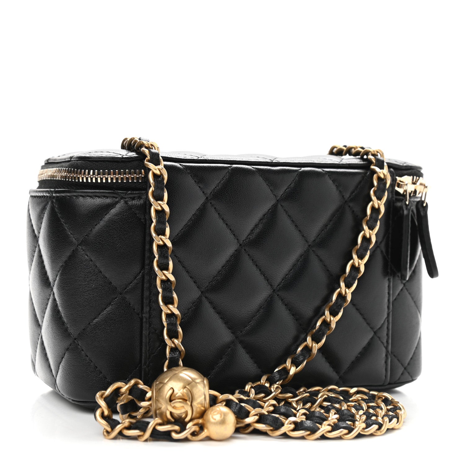 Chanel Lambskin Quilted Small Pearl Crush Vanity Case With Chain Black 3 of 10
