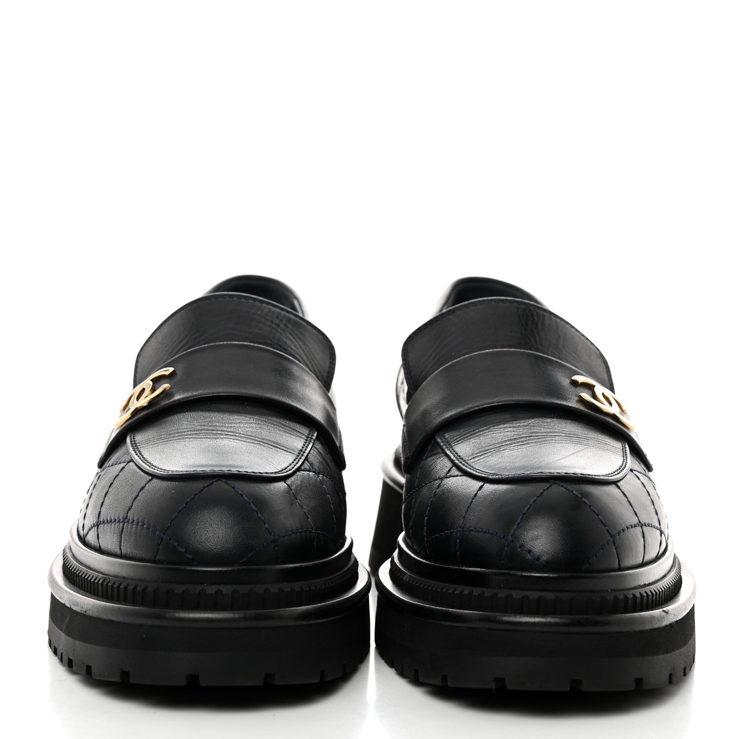 Chanel Calfskin Quilted CC Mocassin Loafers 37.5 Navy Blue 2 of 9