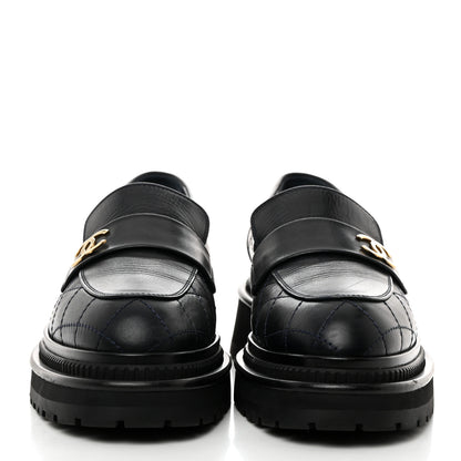 Chanel Calfskin Quilted CC Mocassin Loafers 37.5 Navy Blue 2 of 9