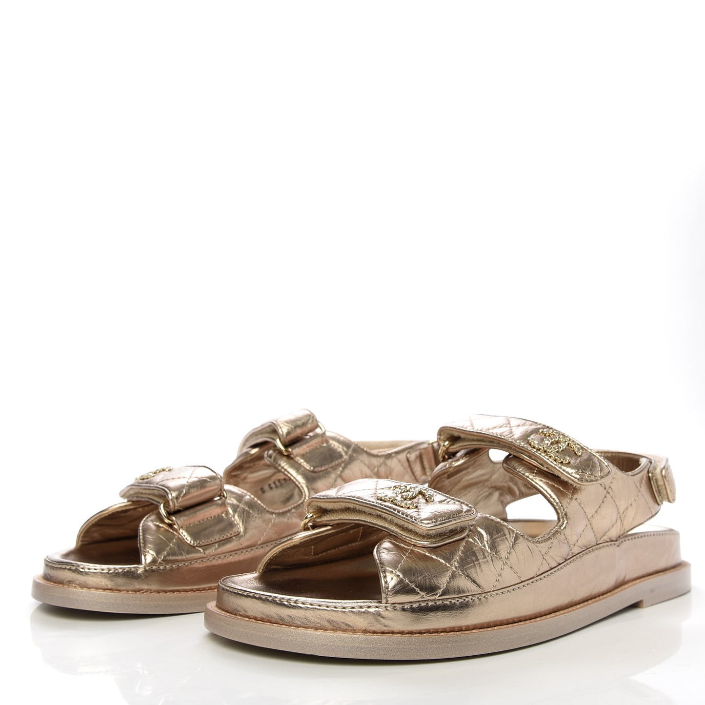Iridescent Lambskin Quilted Velcro Dad Sandals 39.5 Light Bronze