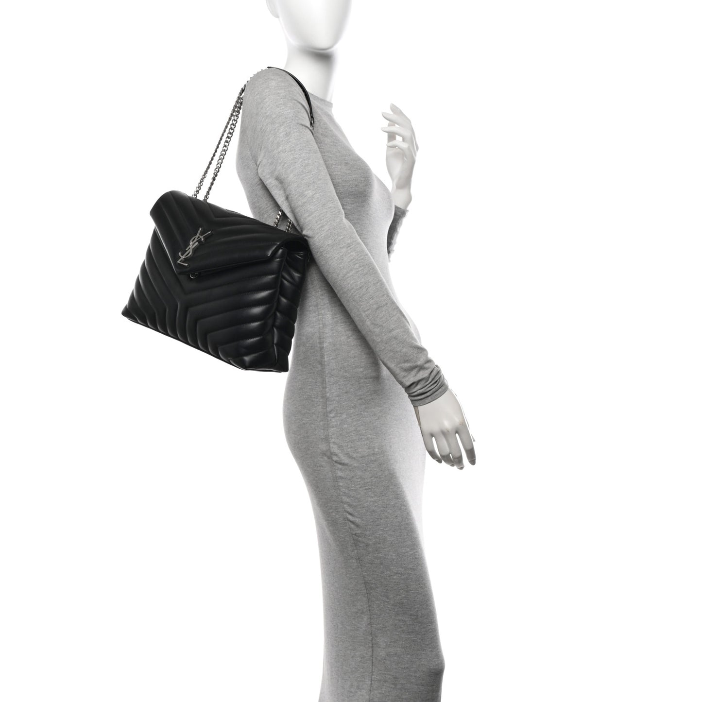Calfskin Y Quilted Monogram Medium Loulou Chain Satchel Black