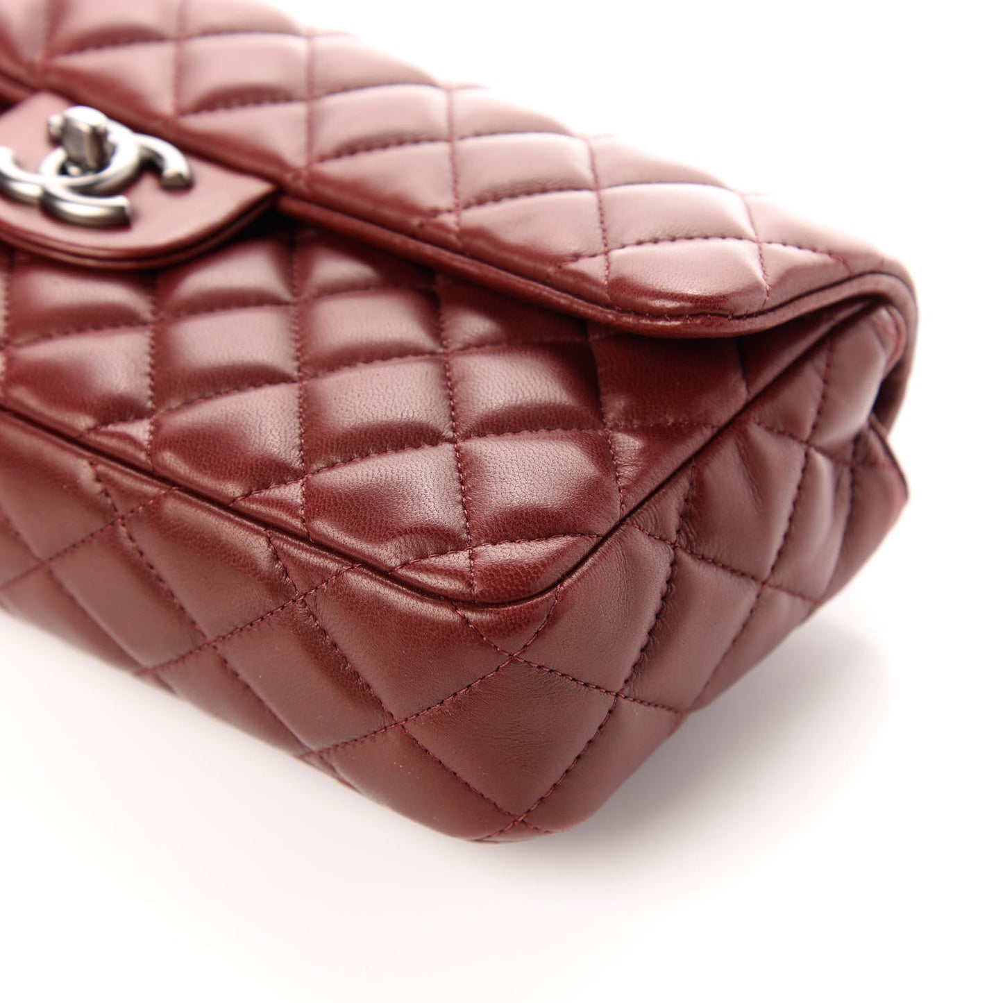 Lambskin Quilted East West Flap Dark Red