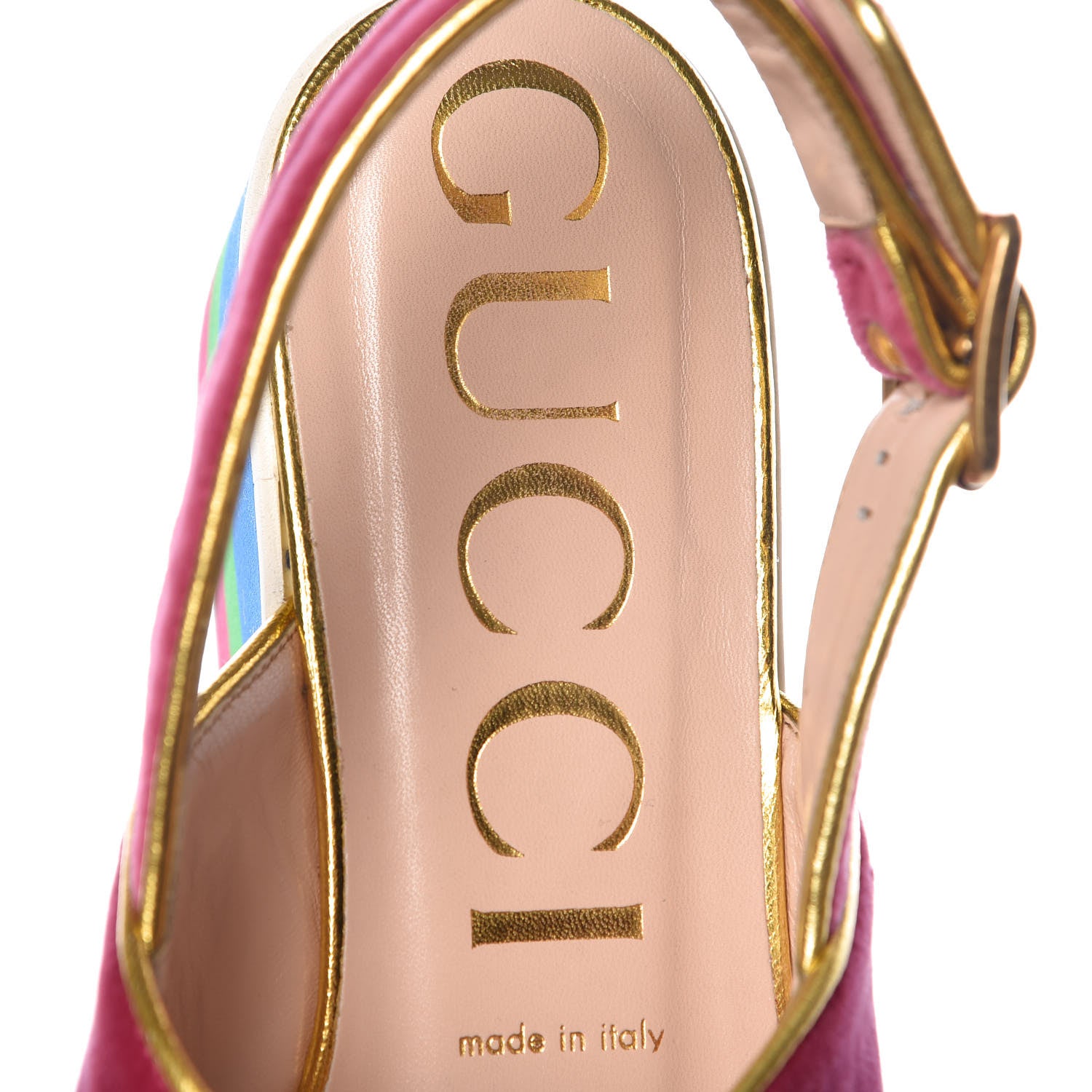 Gucci Velvet Crossover Platform Sandals 39 Light Raspberry Rose Oro 7 of 8