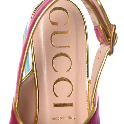 Gucci Velvet Crossover Platform Sandals 39 Light Raspberry Rose Oro 7 of 8