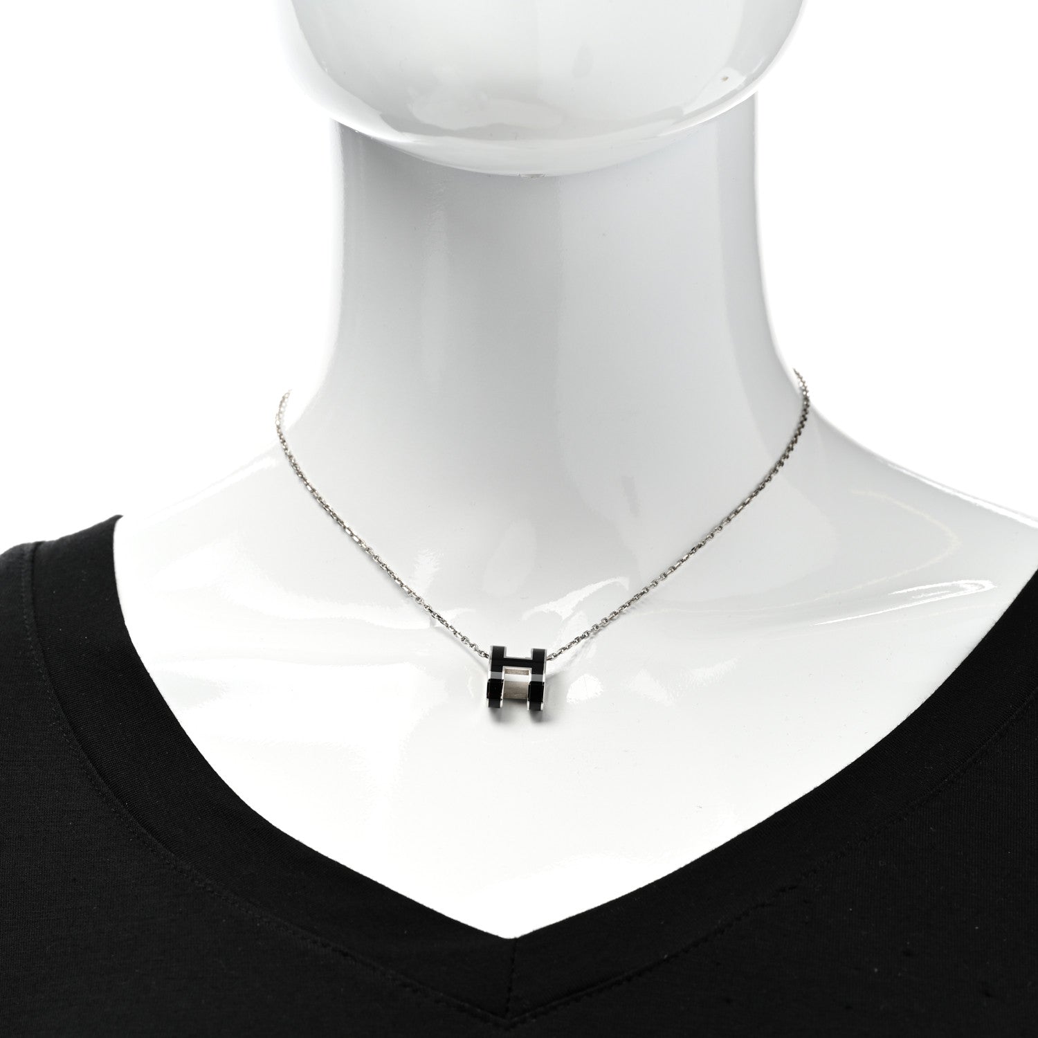 Hermes Lacquered Palladium Pop H Pendant Necklace Black 2 of 5