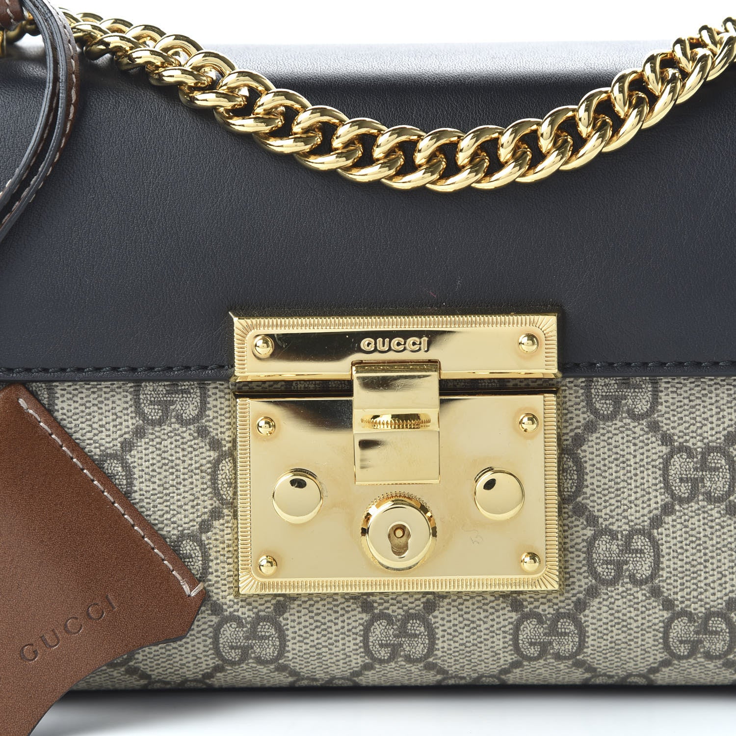 Gucci GG Supreme Monogram Calfskin Small Padlock Shoulder Bag Beige Black Cuir 10 of 10