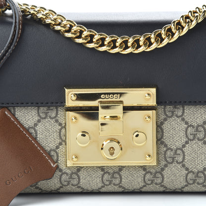 Gucci GG Supreme Monogram Calfskin Small Padlock Shoulder Bag Beige Black Cuir 10 of 10