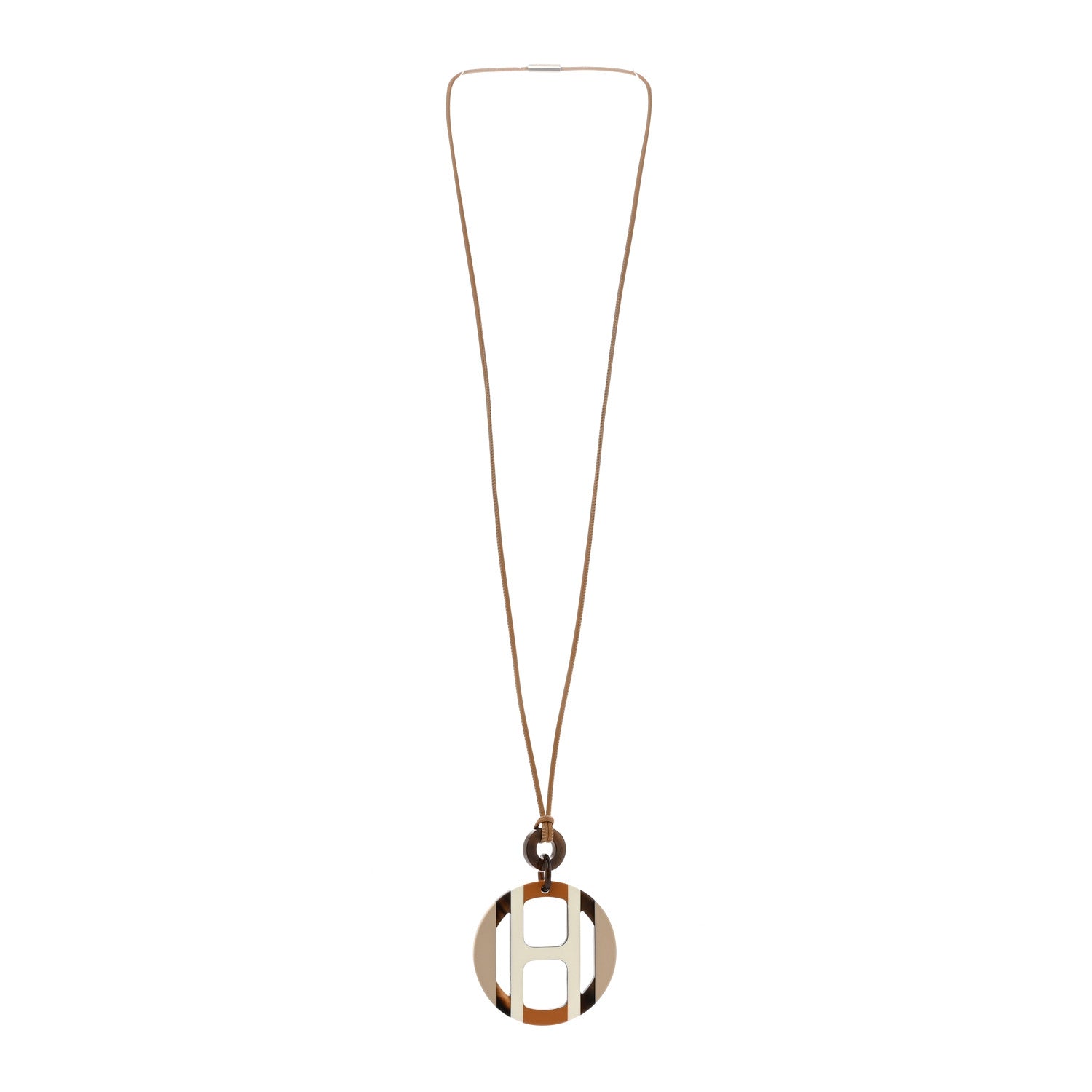 Hermes Buffalo Horn Lacquer H Equipe Pendant Necklace Sable 3 of 7