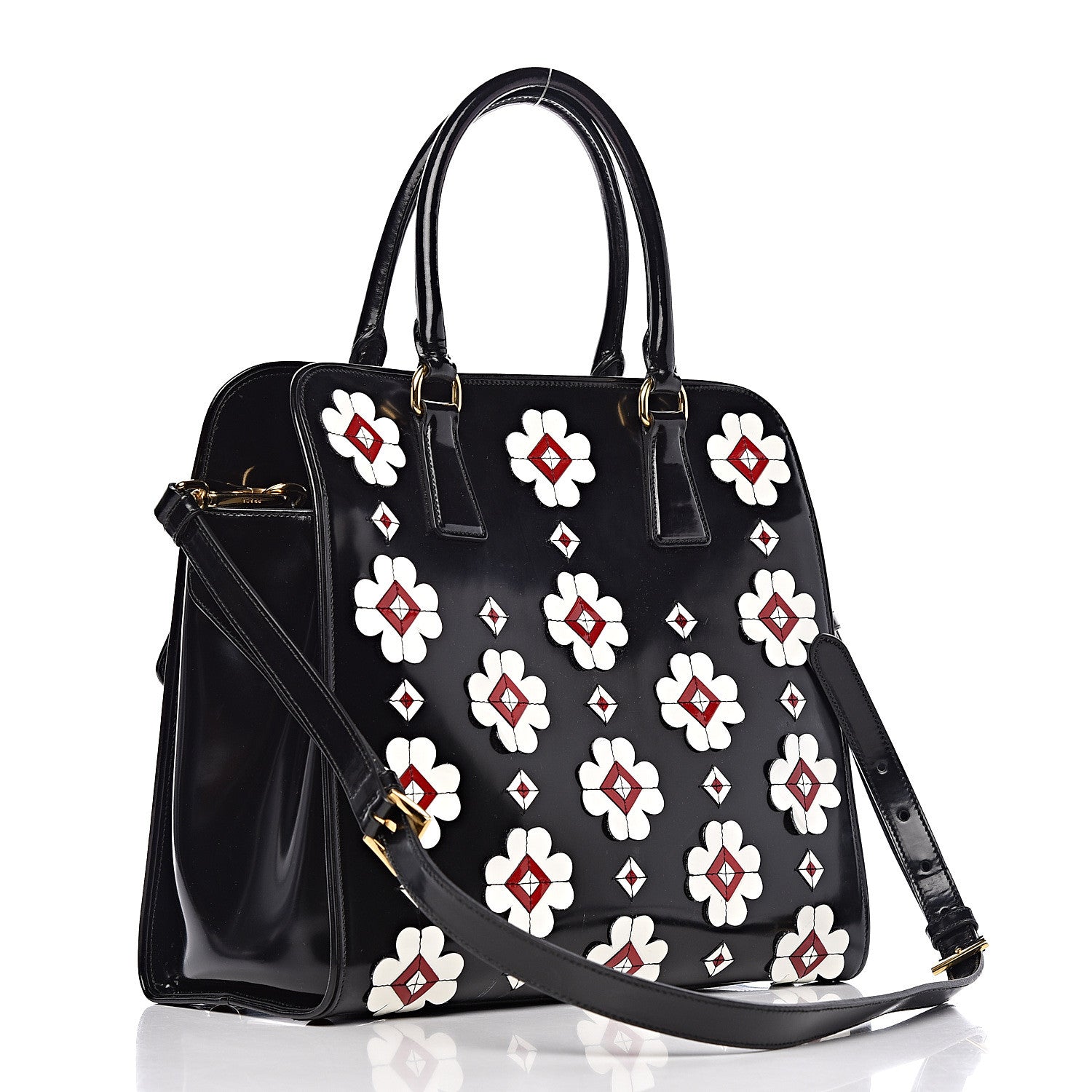 Prada Spazzolato Floral Shopper Black White 4 of 21