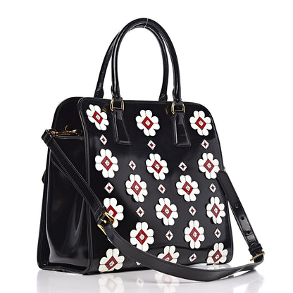 Prada Spazzolato Floral Shopper Black White 4 of 21
