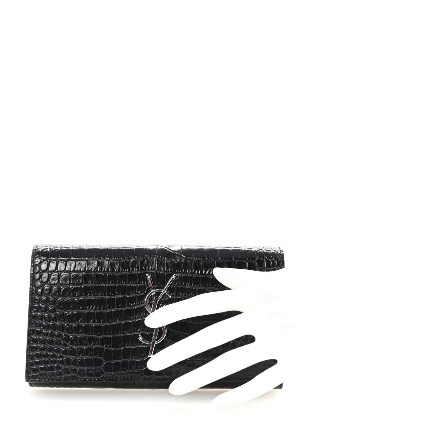 Calfskin Crocodile Embossed Classic Monogram Cassandre Wallet Black