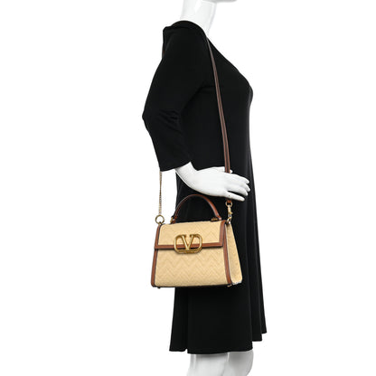Valentino Garavani Raffia Calfskin Chevron Small VSling Top Handle Satchel Naturale Saddle Brown 2 of 9