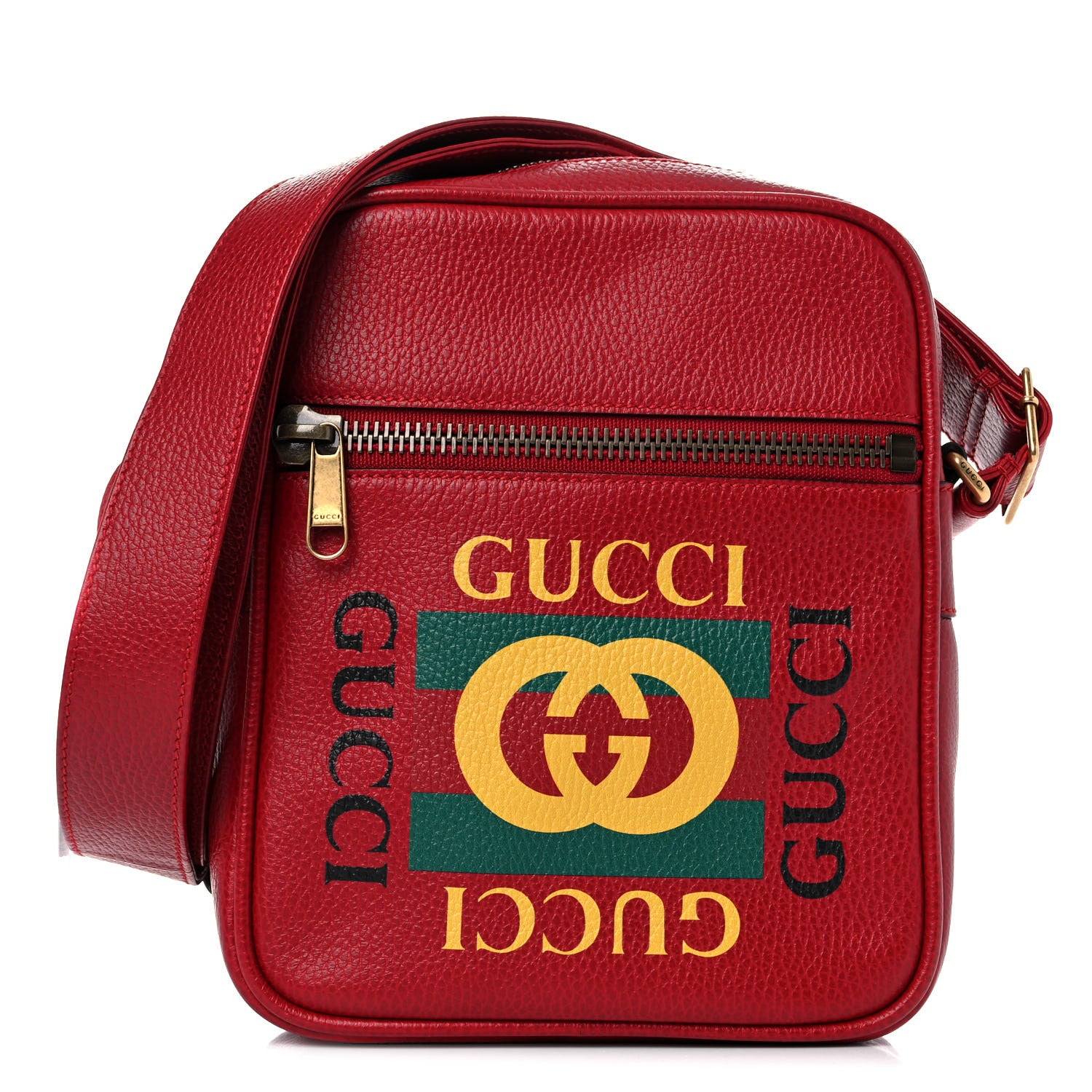 Gucci Grained Calfskin Logo Messenger Bag Hibiscus Red 1 of 13
