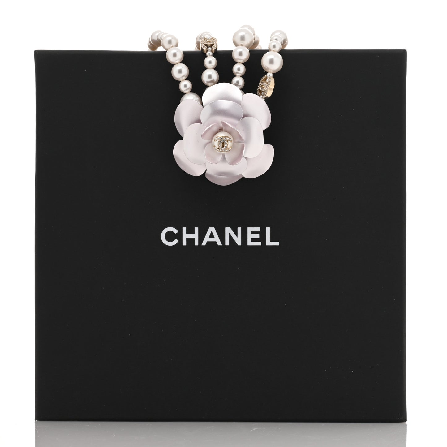Pearl Crystal CC Camellia Necklace Gold Pale Pink White