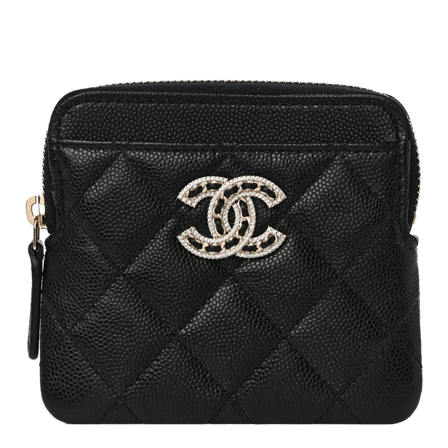 Chanel Caviar Quilted Crystal Zip Card Holder Wallet Black 1 of 11
