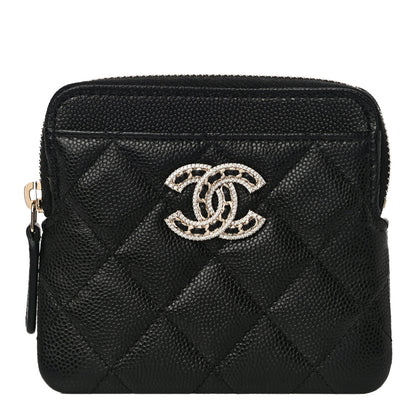 Chanel Caviar Quilted Crystal Zip Card Holder Wallet Black 1 of 11