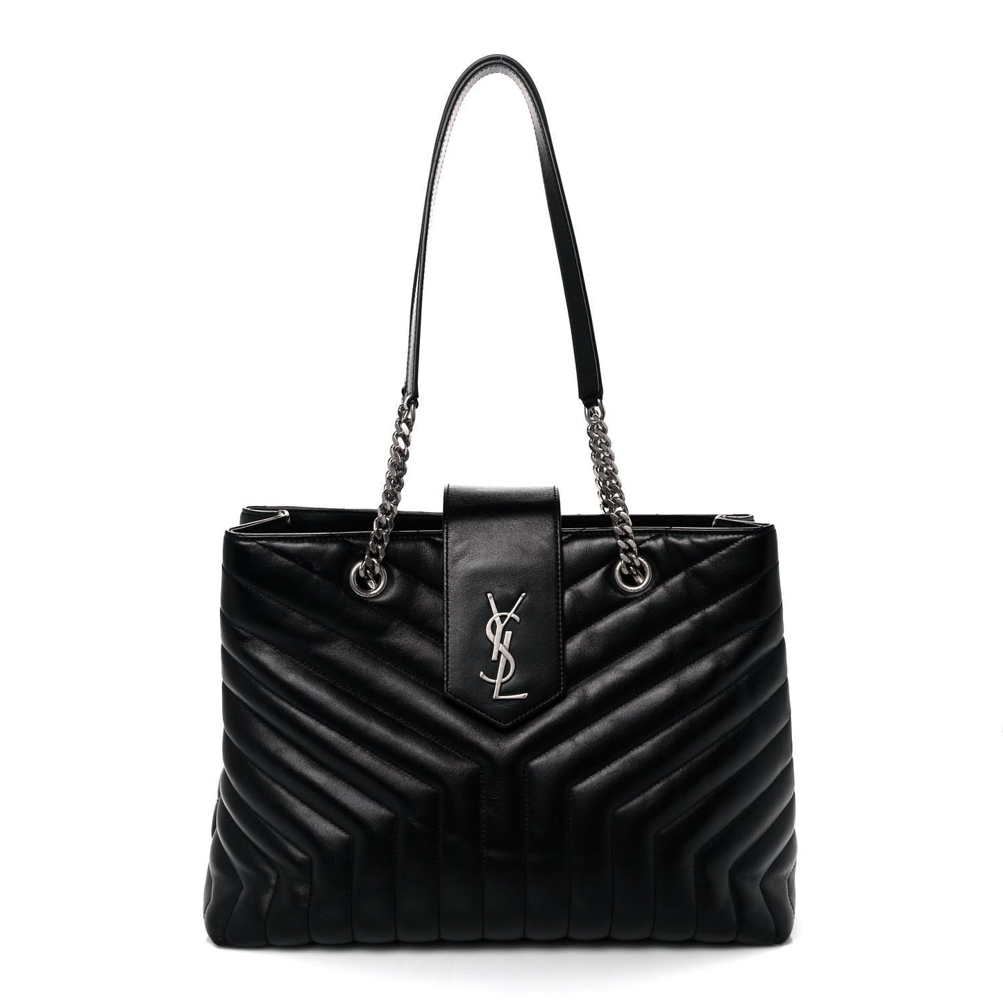 Calfskin Y Quilted Monogram Large Loulou Shopper Black
