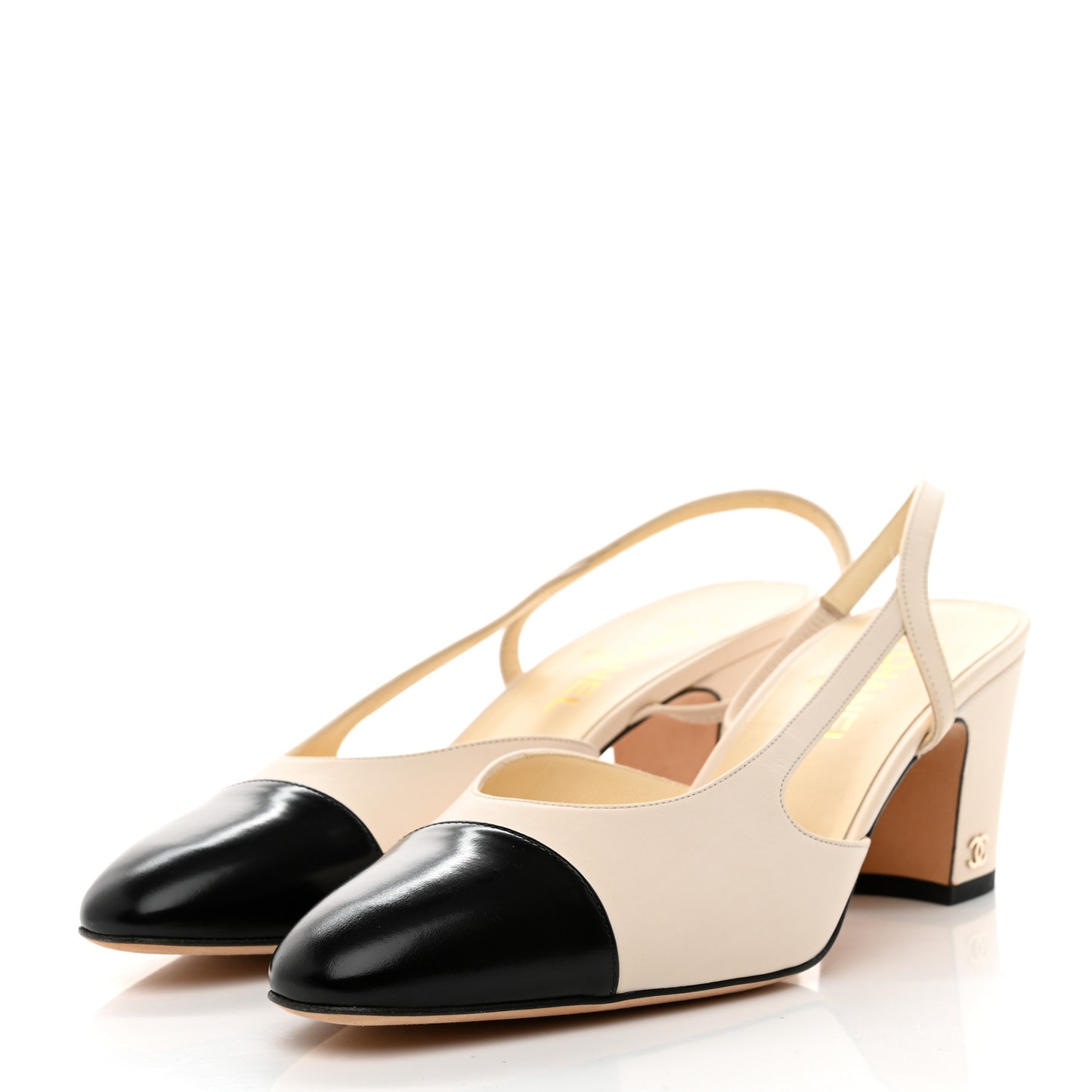 Glazed Calfskin Cap Toe CC Slingback Pumps 41 Ivory Black
