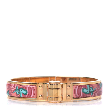 Hermes Enamel Printed Narrow Charniere Brides De Gala Hinged Bracelet M Rose Couture 1 of 5