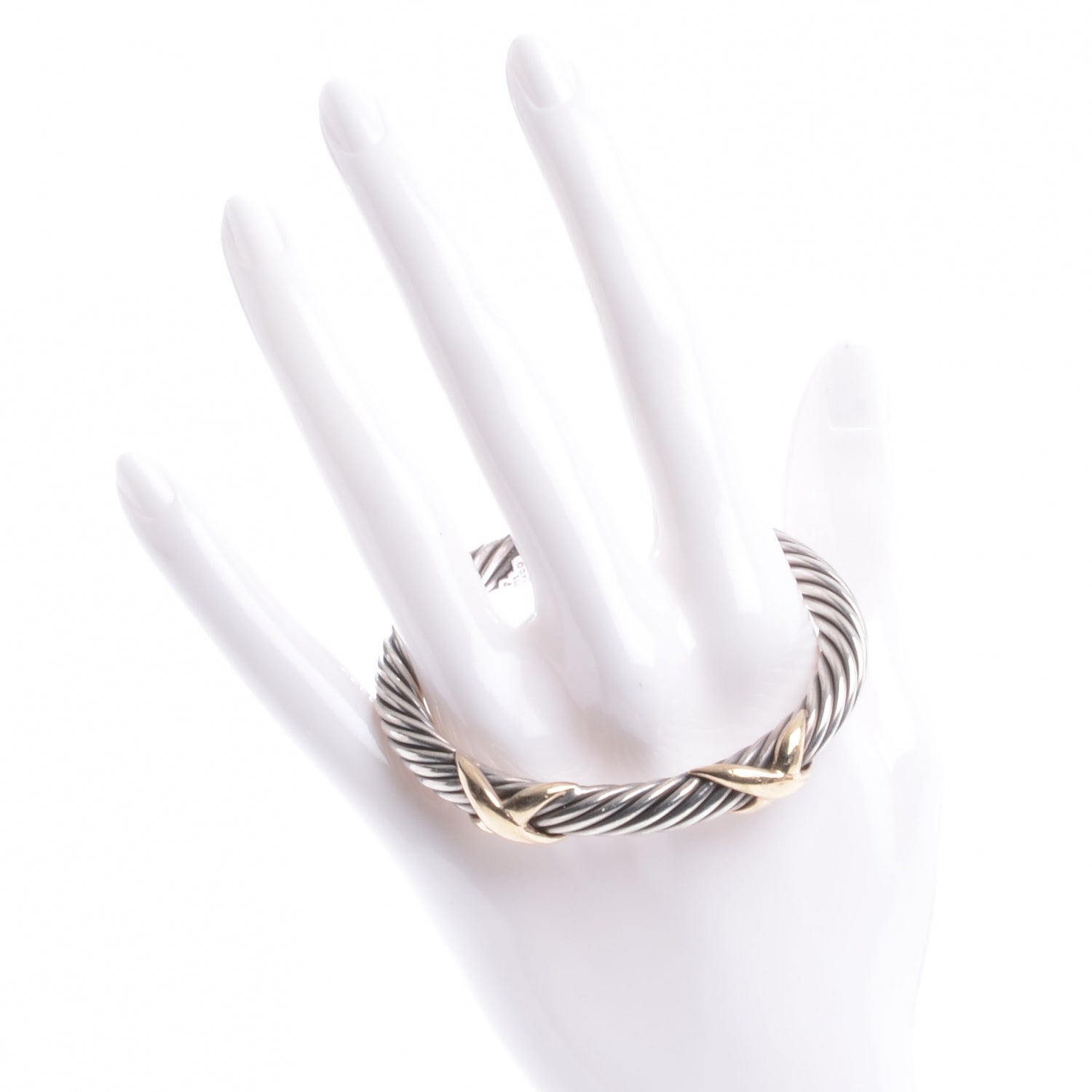 David Yurman Sterling Silver 14K Yellow Gold 7mm Double X Cable Bracelet 2 of 4