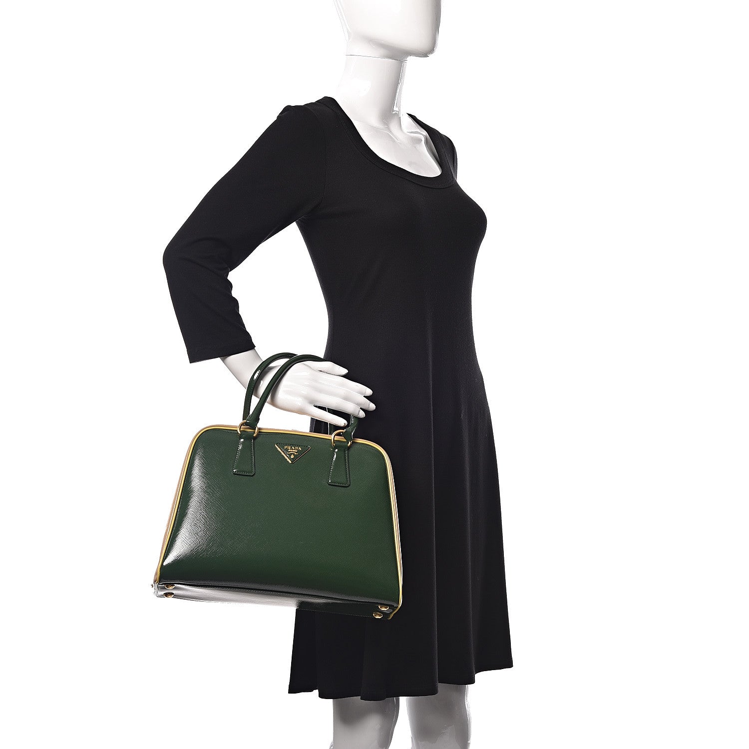 Prada Saffiano Vernice Pyramid Bag Larice Sabbia 2 of 9