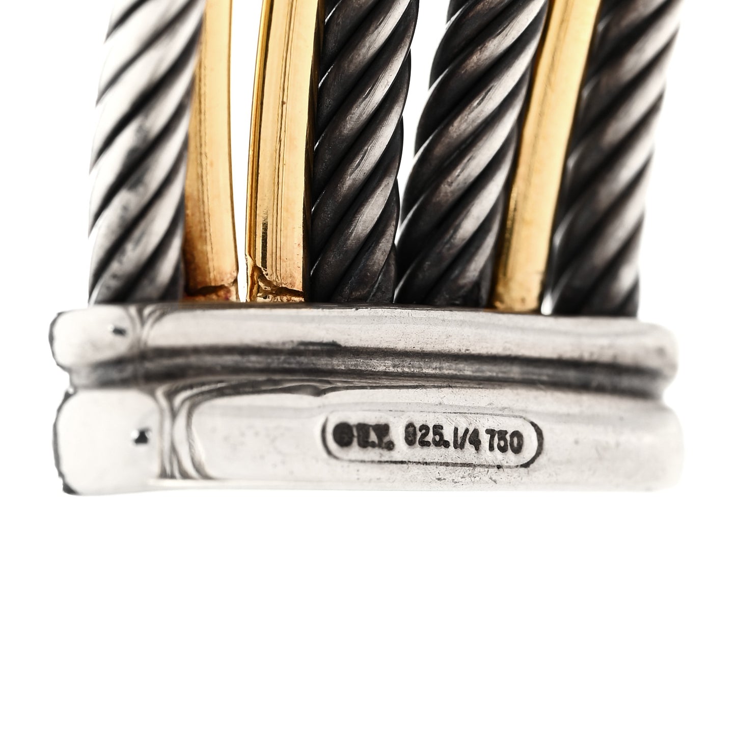 Sterling Silver 18K Yellow Gold 21mm Four Row Crossover Cuff Bracelet