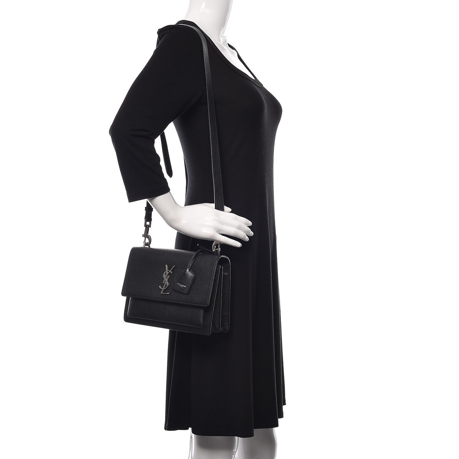 Saint Laurent Grained Calfskin Medium Monogram Sunset Satchel Black 2 of 11