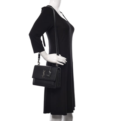 Saint Laurent Grained Calfskin Medium Monogram Sunset Satchel Black 2 of 11
